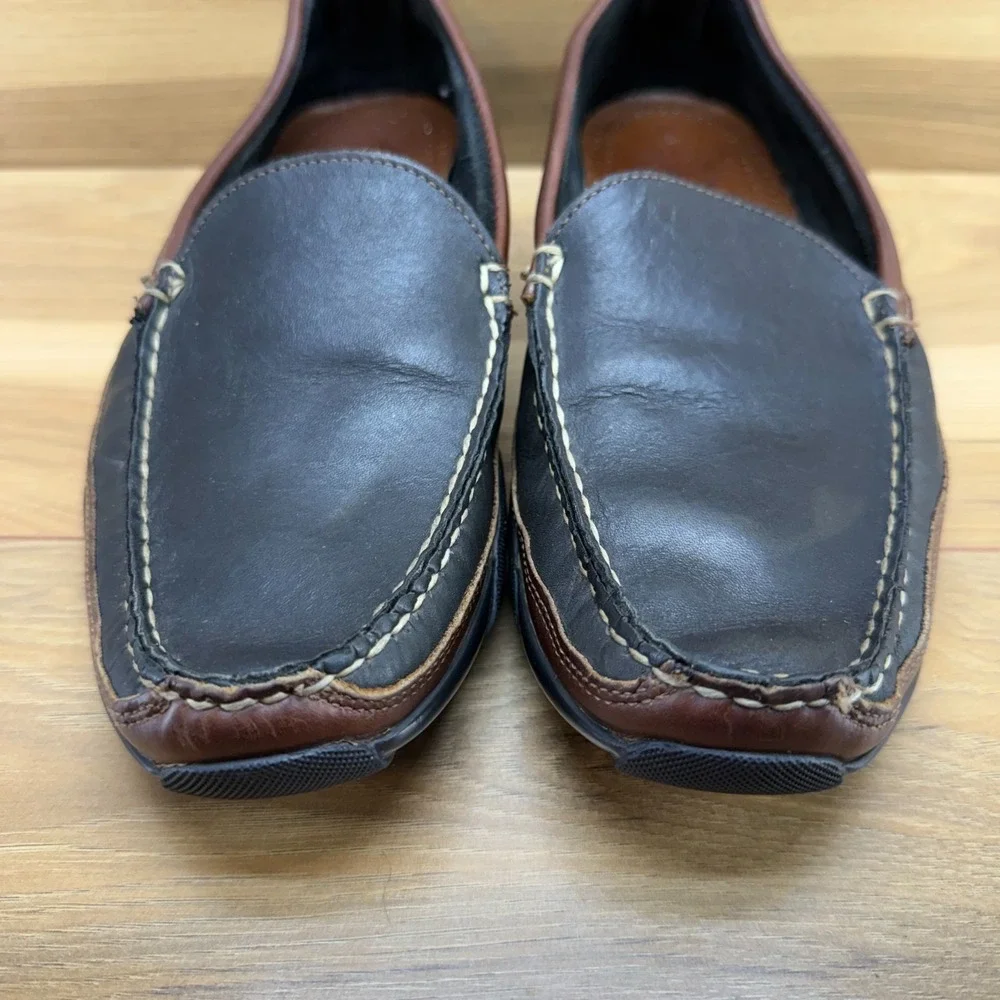 Allen Edmonds Boulder Loafers Mens 9 D Black Brown Leather Moc Toe Casual